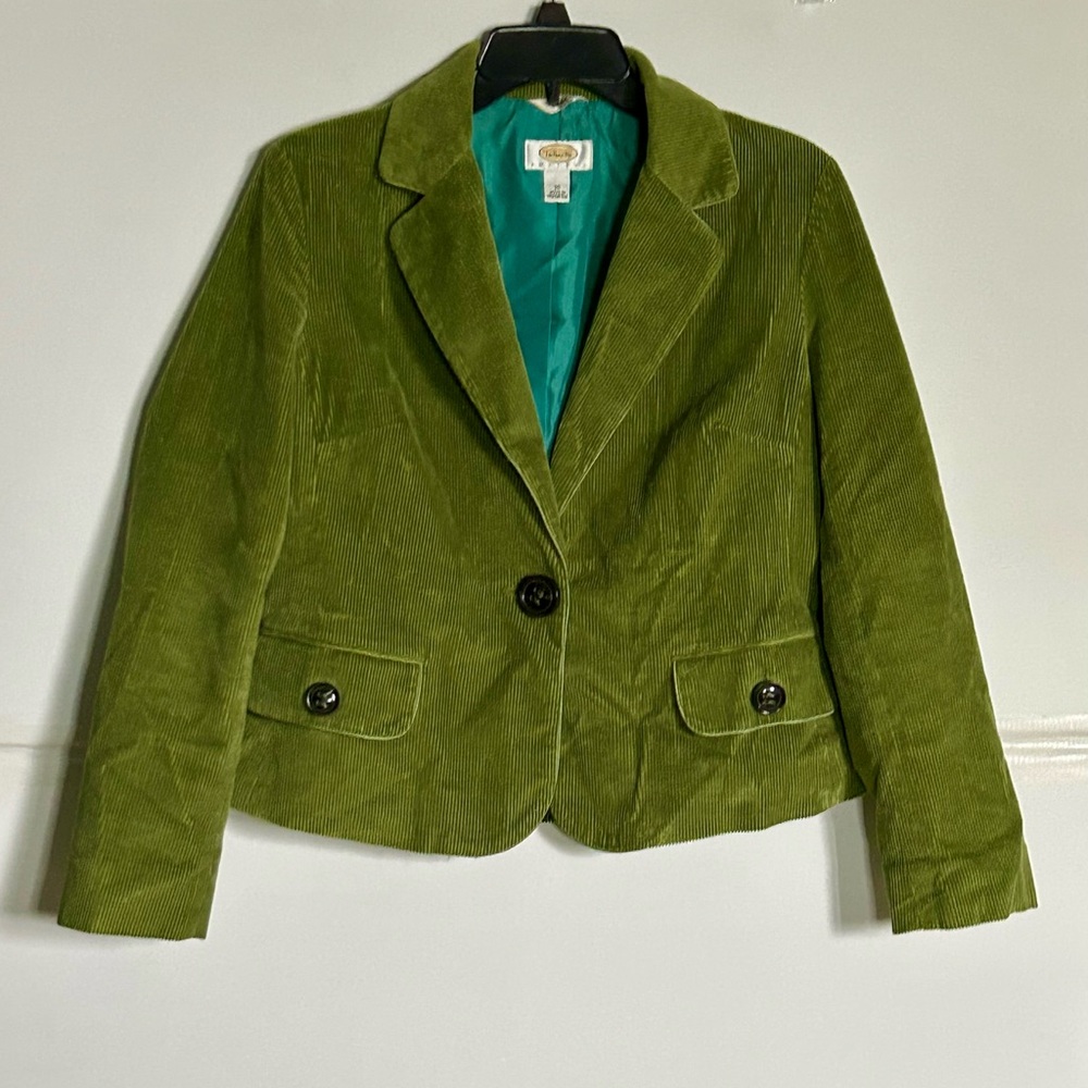 Talbots Olive Corduroy One Button Blazer with pockets. Size 10 Petite.